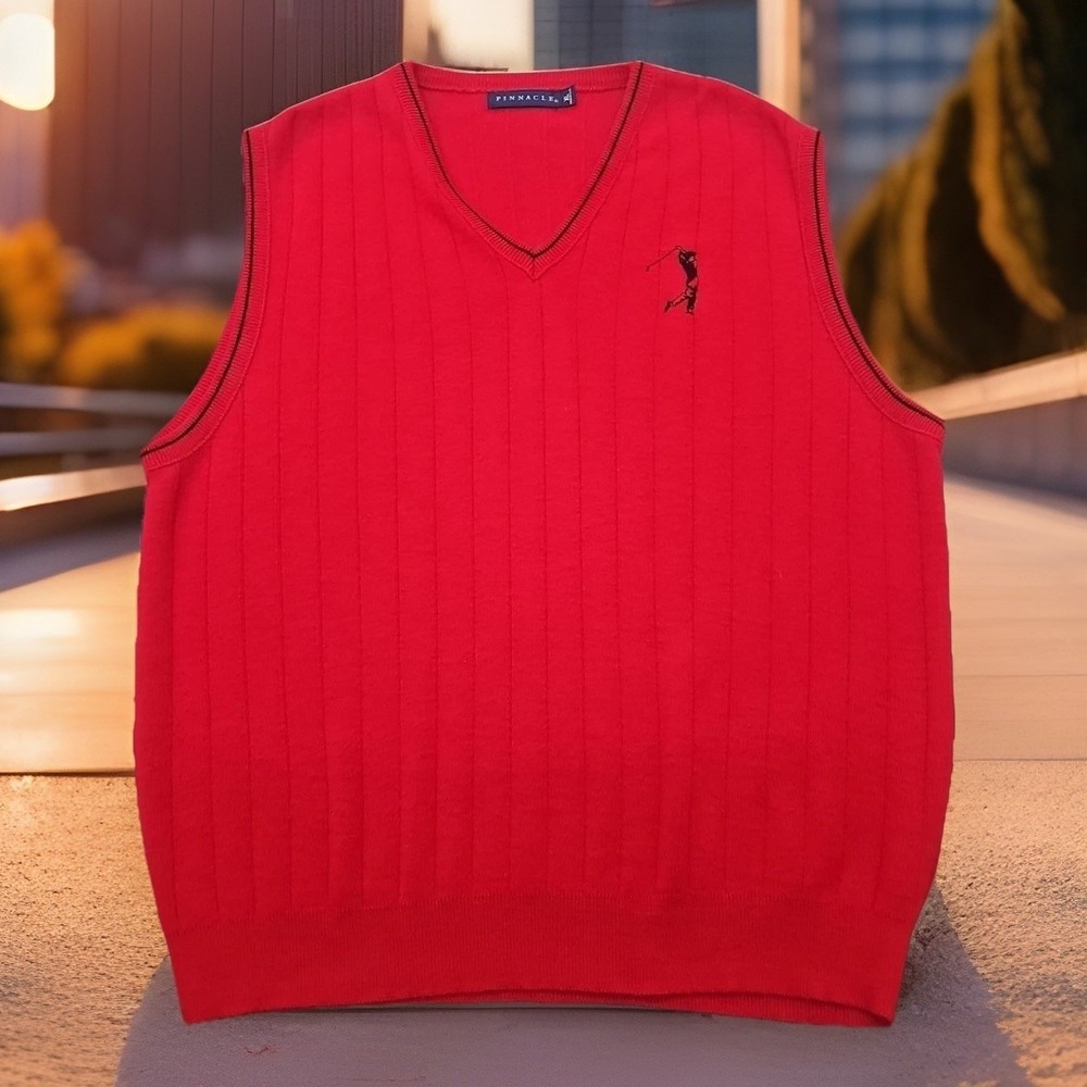 VTG Golf Sweater Vest Men XL‎ Red Embroidered  Logo V-neck Country Club USA Made